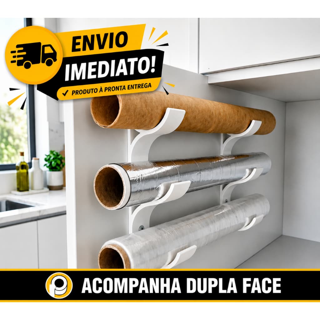 Suporte Organizador para Cozinha 3 Níveis Porta Papel Alumínio Filme PVC Papel Manteiga