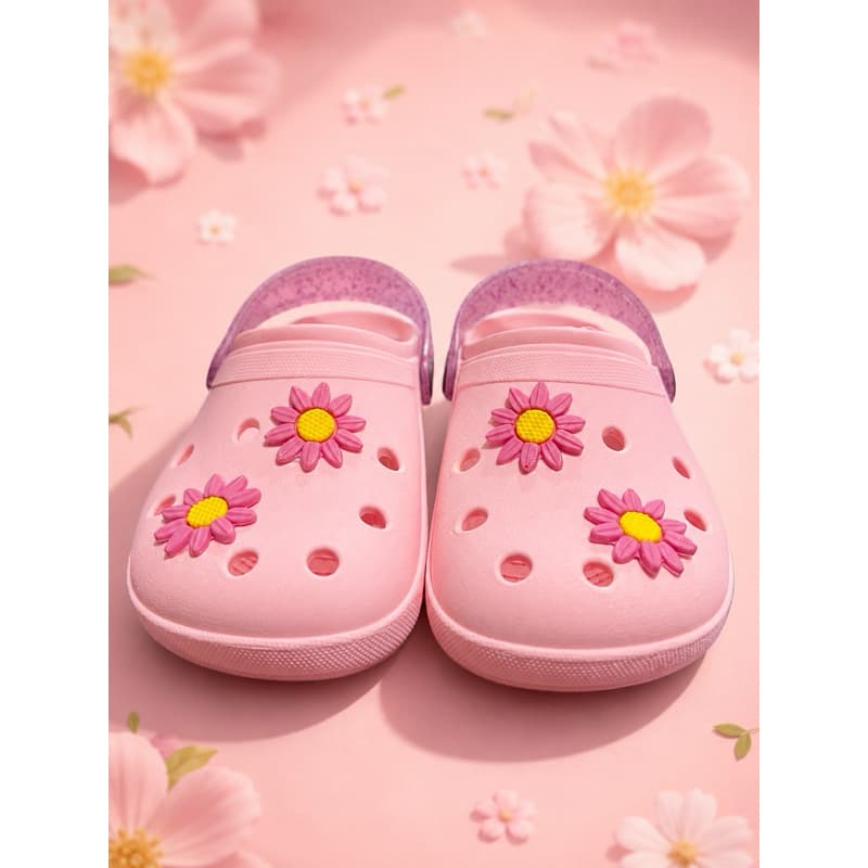 Babuche Menina Papete Infantil Rosa Flor Margarida – Chinelo Bebê Menina com Alça Ajustável