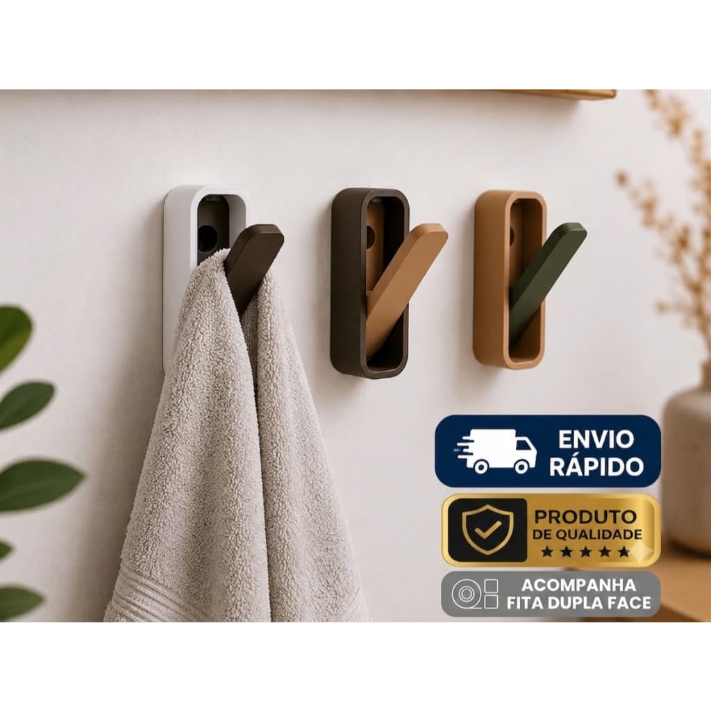 Kit Ganchos Parede Suporte Porta Toalhas Adesivos Fita Sem Furo Cozinha Banheiro Cabideiro