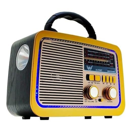 Rádio Vintage Altomex A-3188T Retrô Antigo Bluetooth Usb Am Fm Pen Drive Pilha Bateria Lanterna