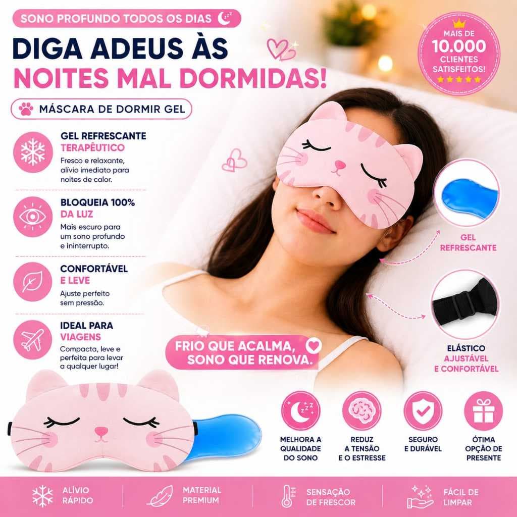 Máscara de Dormir com Gel Refrescante Ajuda no Alívio da Enxaqueca e Olheiras Confortável e decorada