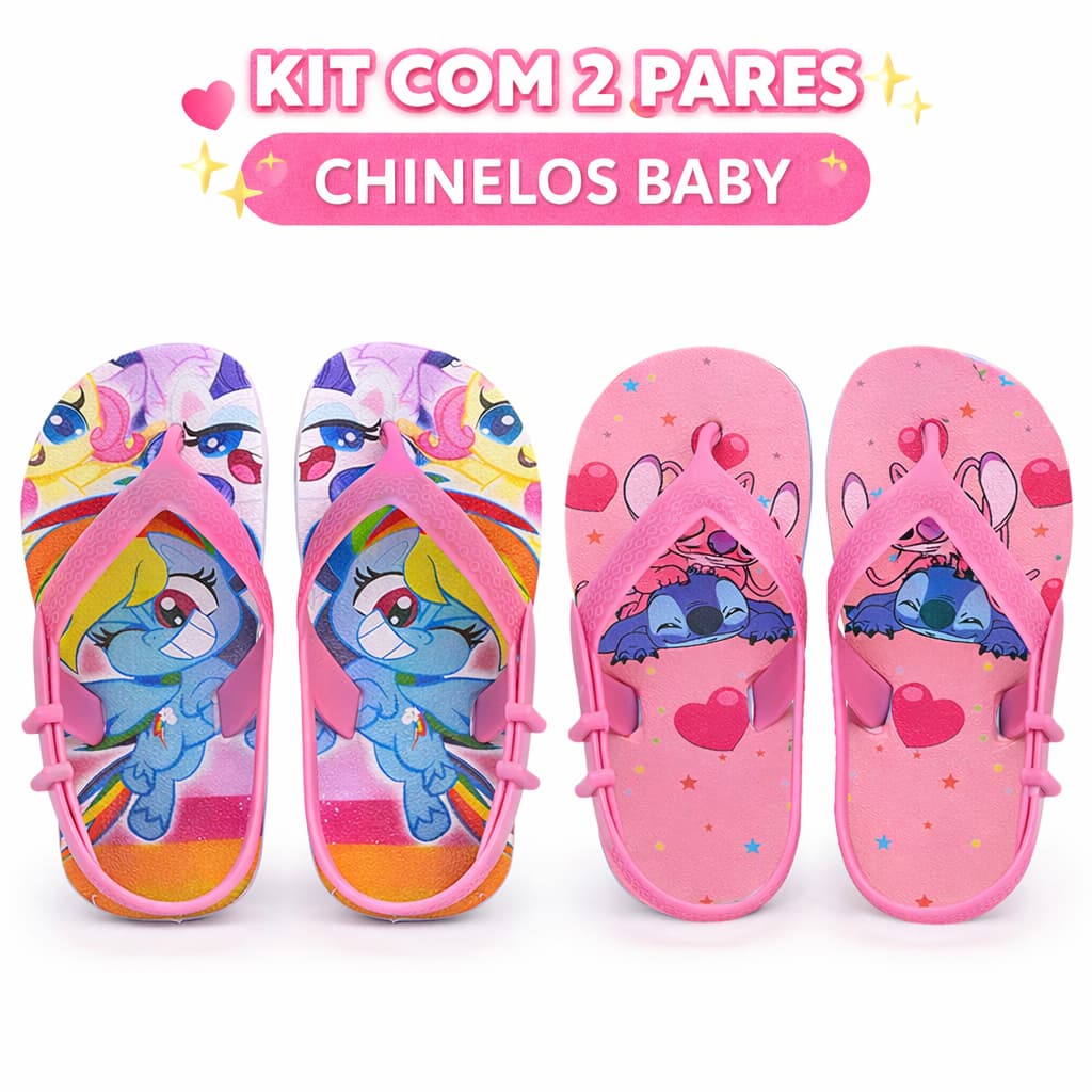 Kit 2 Pares Sandalia bebê Personalizada com Rabico Chinelo Leve e Macio