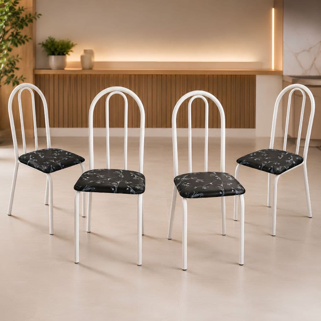 Kit 4 Cadeiras de Jantar Para Cozinha Tubolar  Reforçada Sala Área Buffet