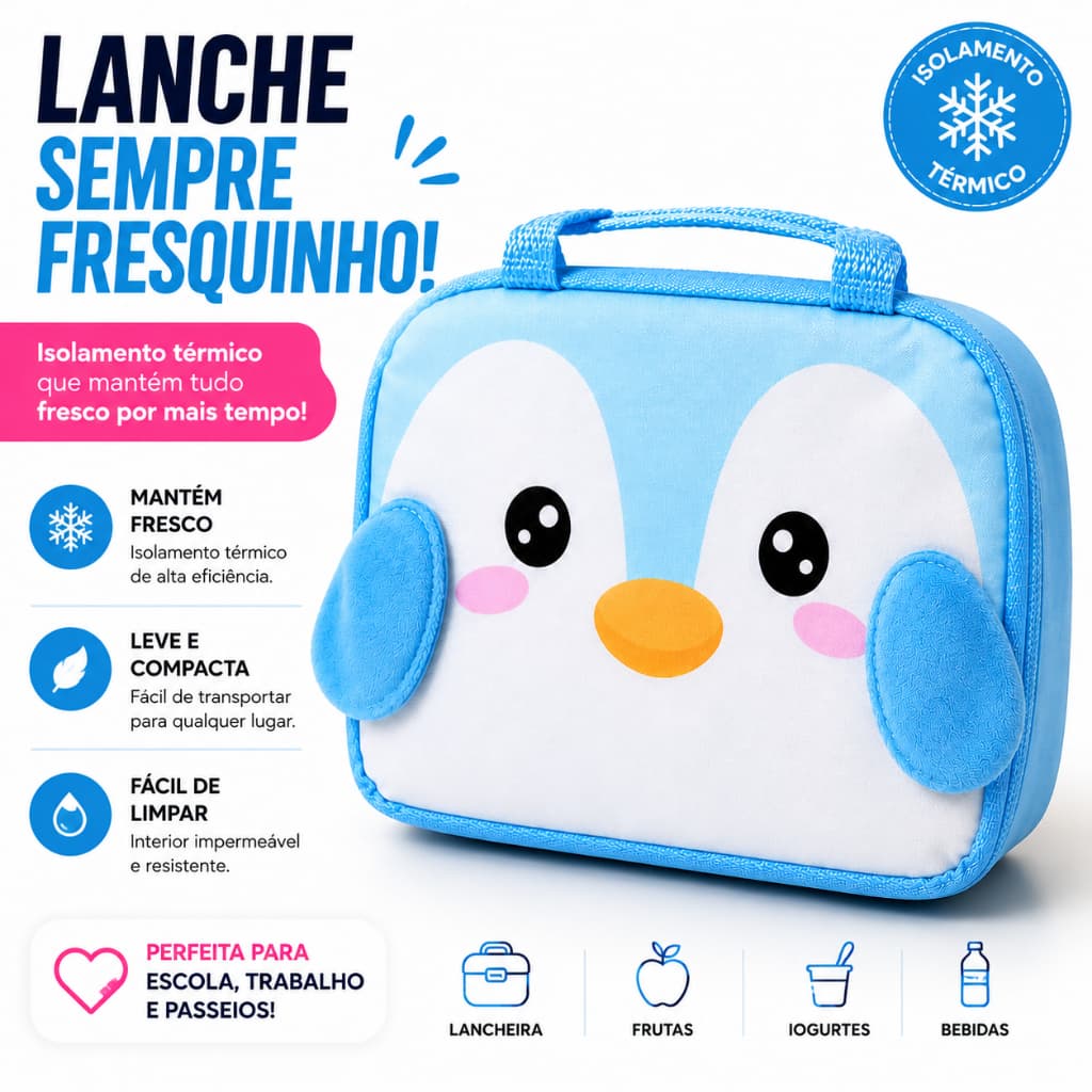 Bolsa Térmica Infantil Lancheira para criaça ir na escola piquinique alimentos quente ou frio  impermeavel limpa fácil