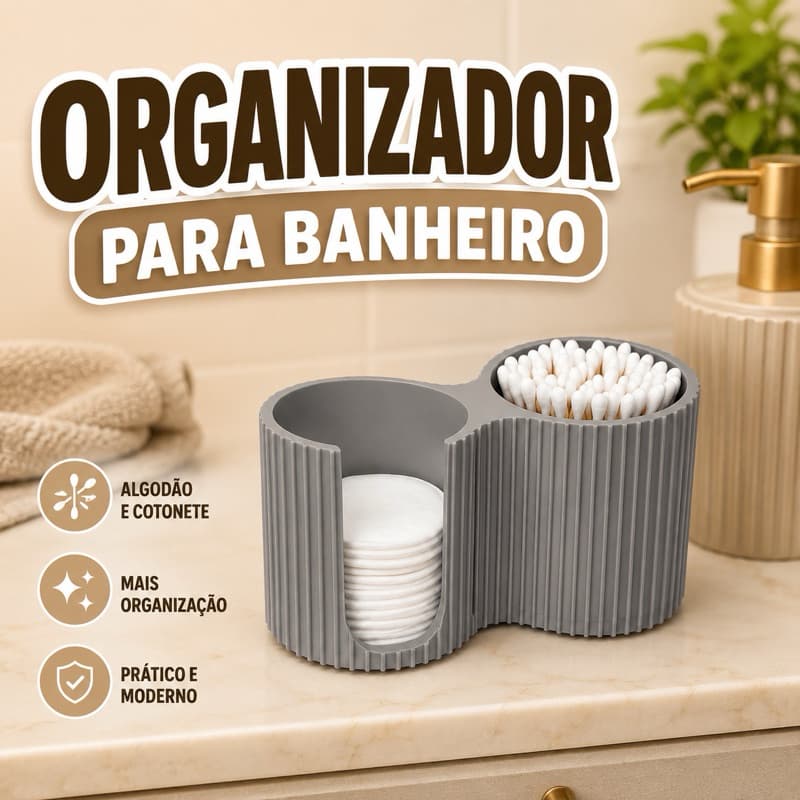 Organizador para Banheiro Porta Algodão e Cotonetes com 2 Divisórias