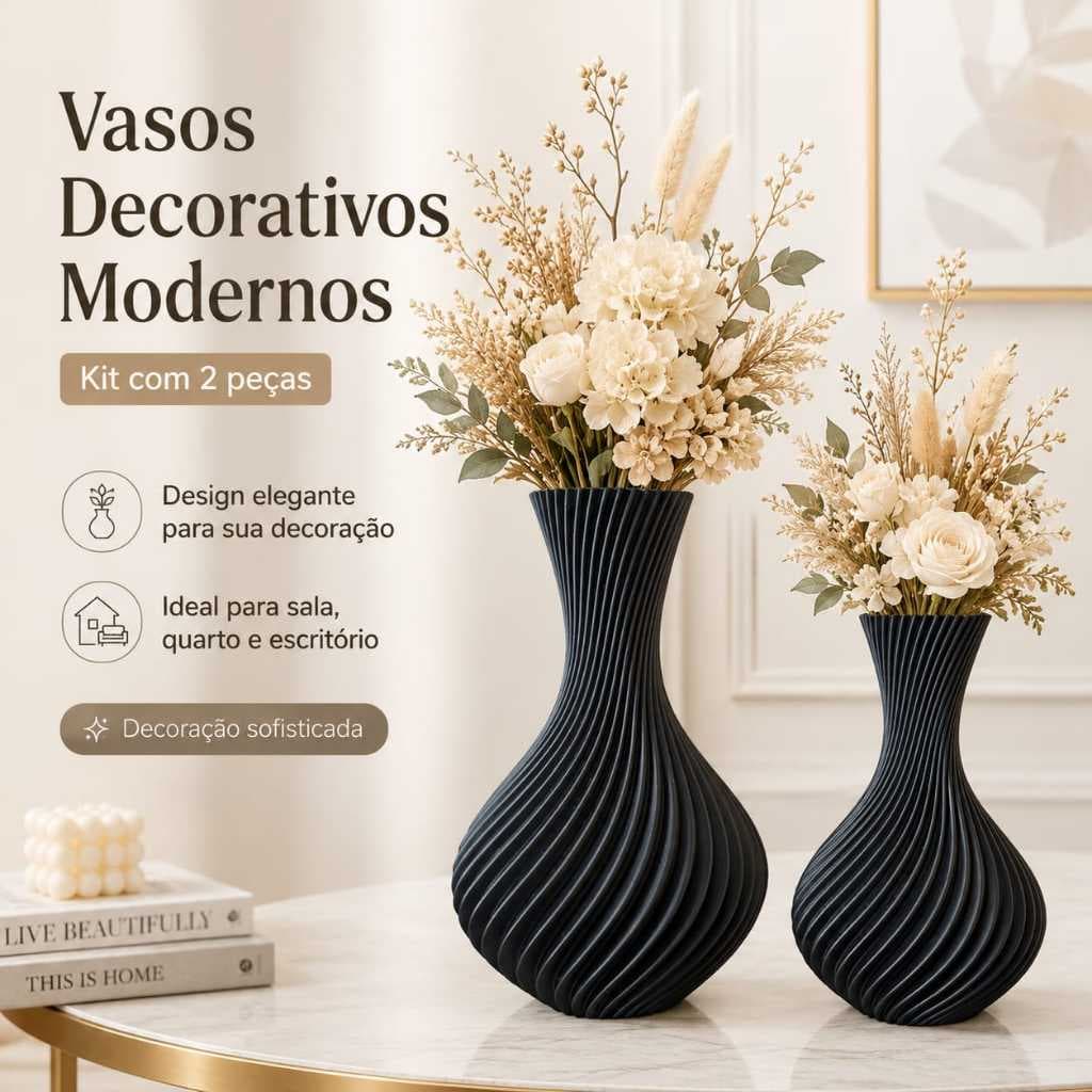 Kit 2 Vasos Decorativos Elegantes | Dupla de Vasos Modernos para Mesa, Aparador, Sala e Decoração de Interiores