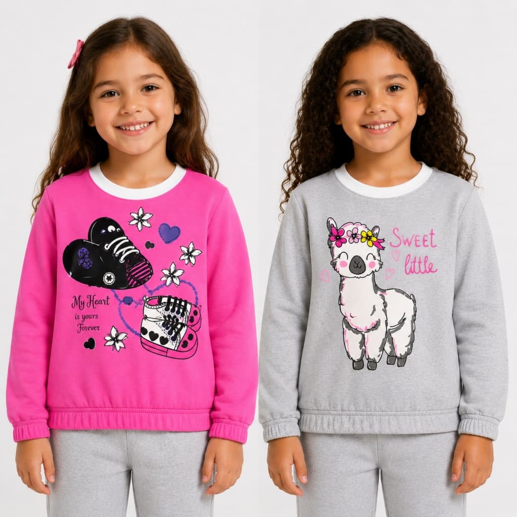 Kit 2 Casacos Moletom Infatil Peluciado Feminino/Menina Elastico Na Manga e Na Barra Quentinho Inverno