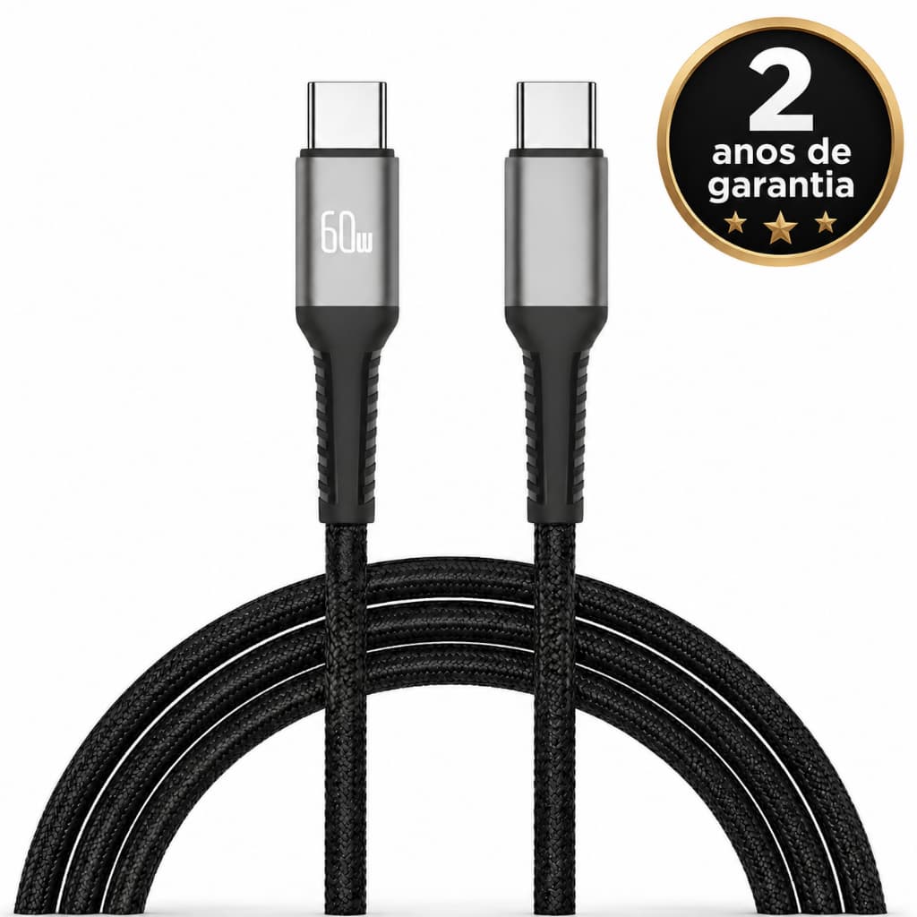 Cabo Carregador Tipo C para Tipo C USB-C 60W de 2 metros Turbo Resistente para iPhone 15 16 17 Samsung ZCB-260