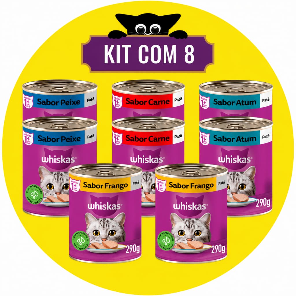 Patê Gatos Whiskas Lata 290g Alimento Úmido Kit 3, 6 ou 8 Unidades Mix Ou Sabor Único