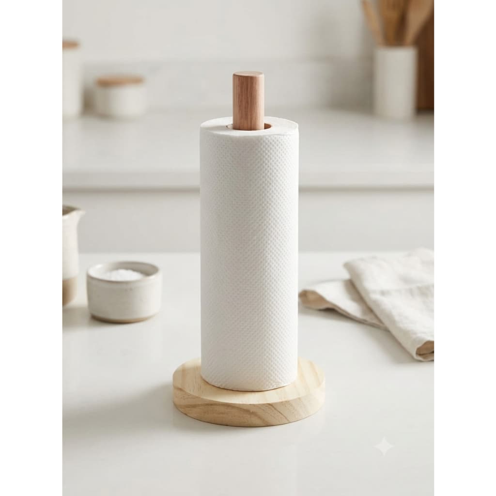 Porta Papel Toalha de Madeira Suporte para Rolo Organizador de Bancada Cozinha Resistente Decoração Rústica