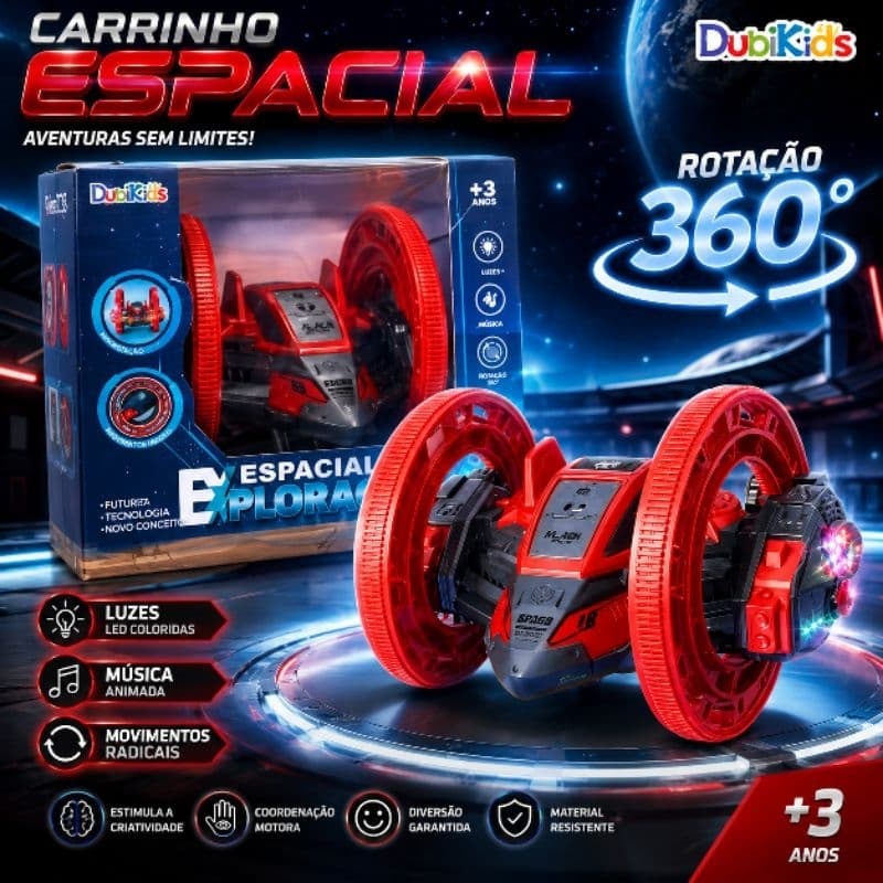 Carrinho Espacial Musical Luzes Brinquedo Infantil Rotacao 360 Graus Educativo