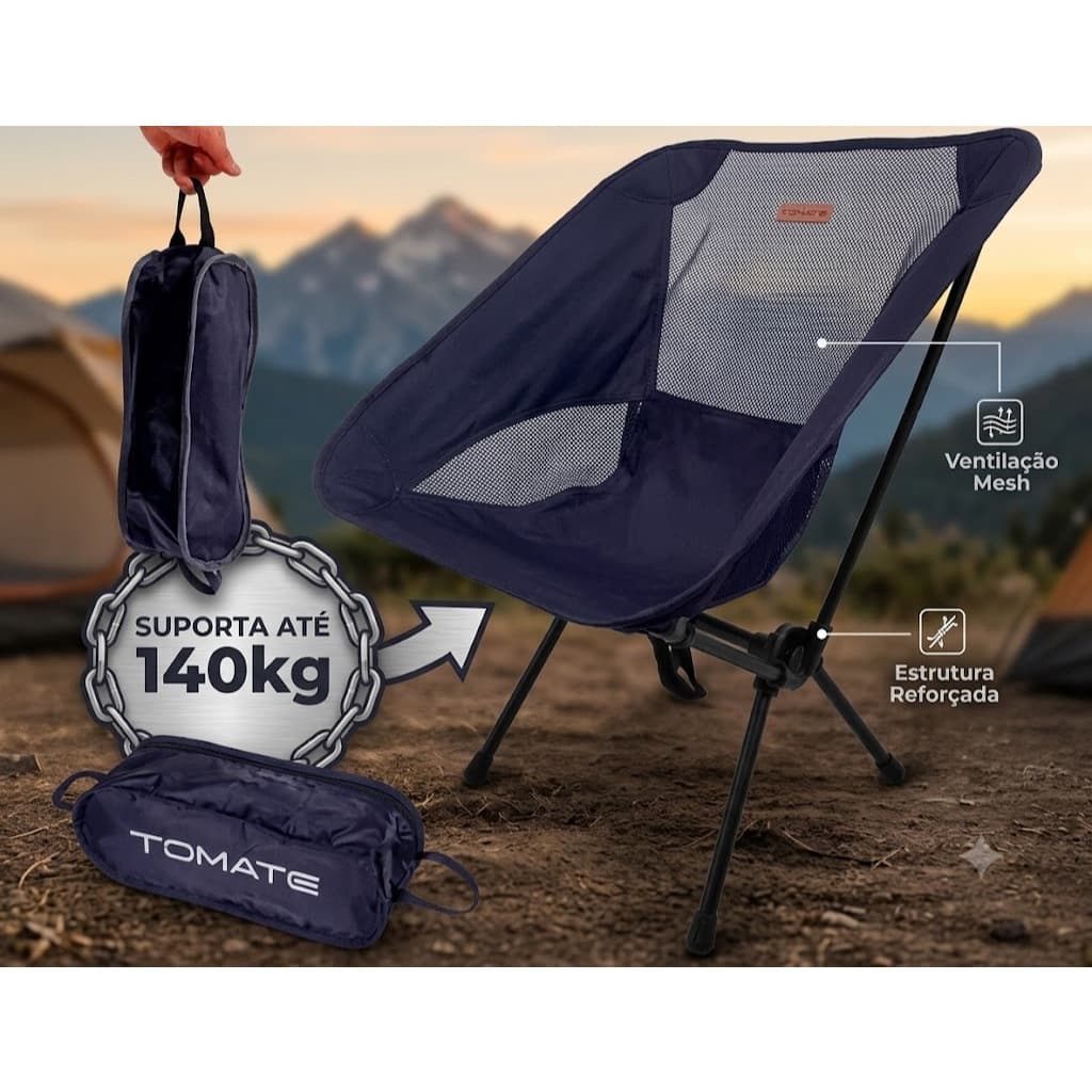 Cadeira Dobrável Articulada Camping Pesca Praia Encosto Ultra Resistente Suporta Até 140kg Reforçada Com Bolsa