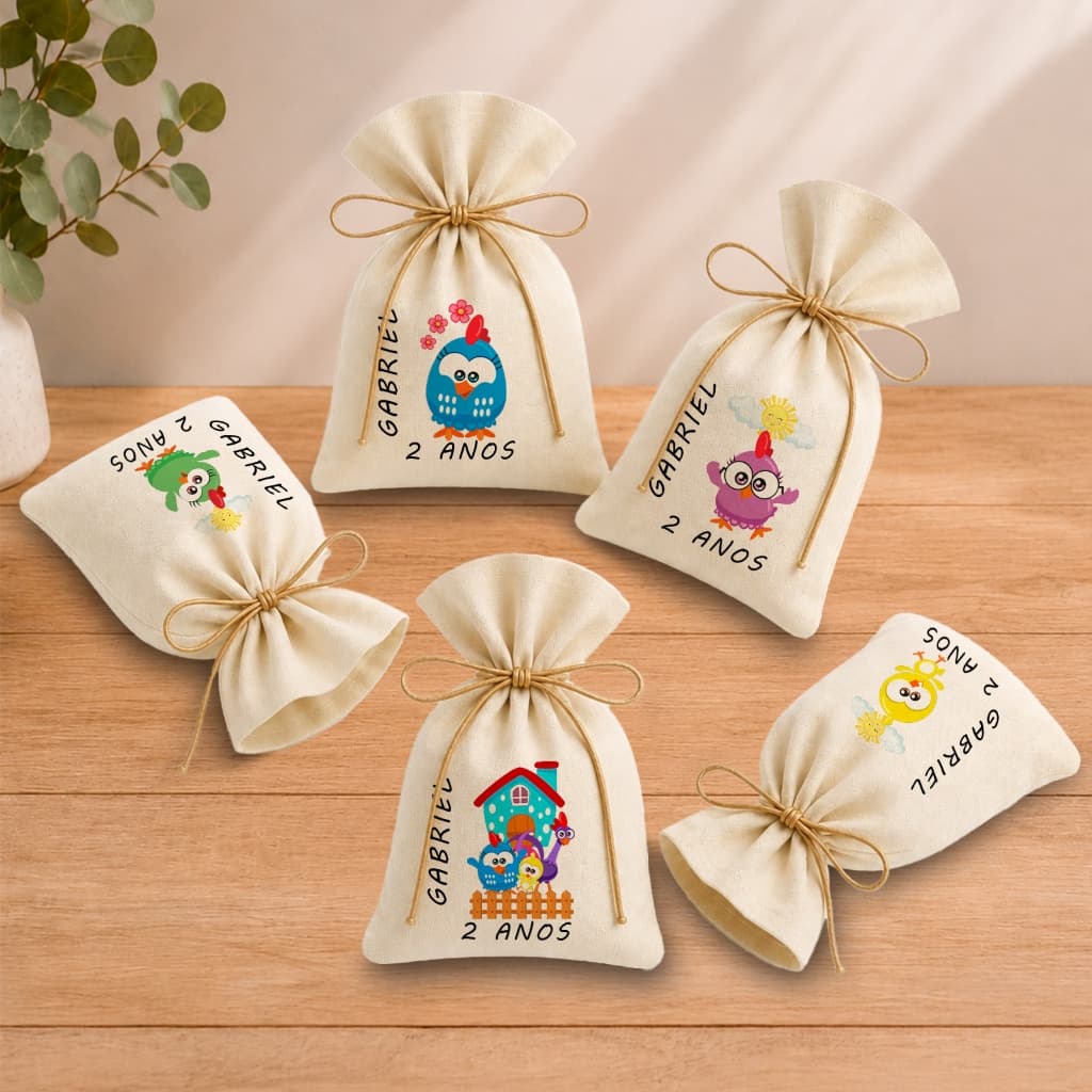 Kit 20 Saquinhos Lembrancinha Personalizada Festa Infantil Aniversário Galinha Pintadinha Cute 11x17