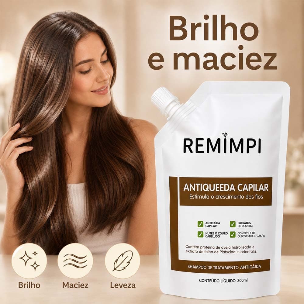 Shampoo de Tratamento Antiqueda 300ml Extrato Natural Nutre o Couro Cabeludo Controla Oleosidade