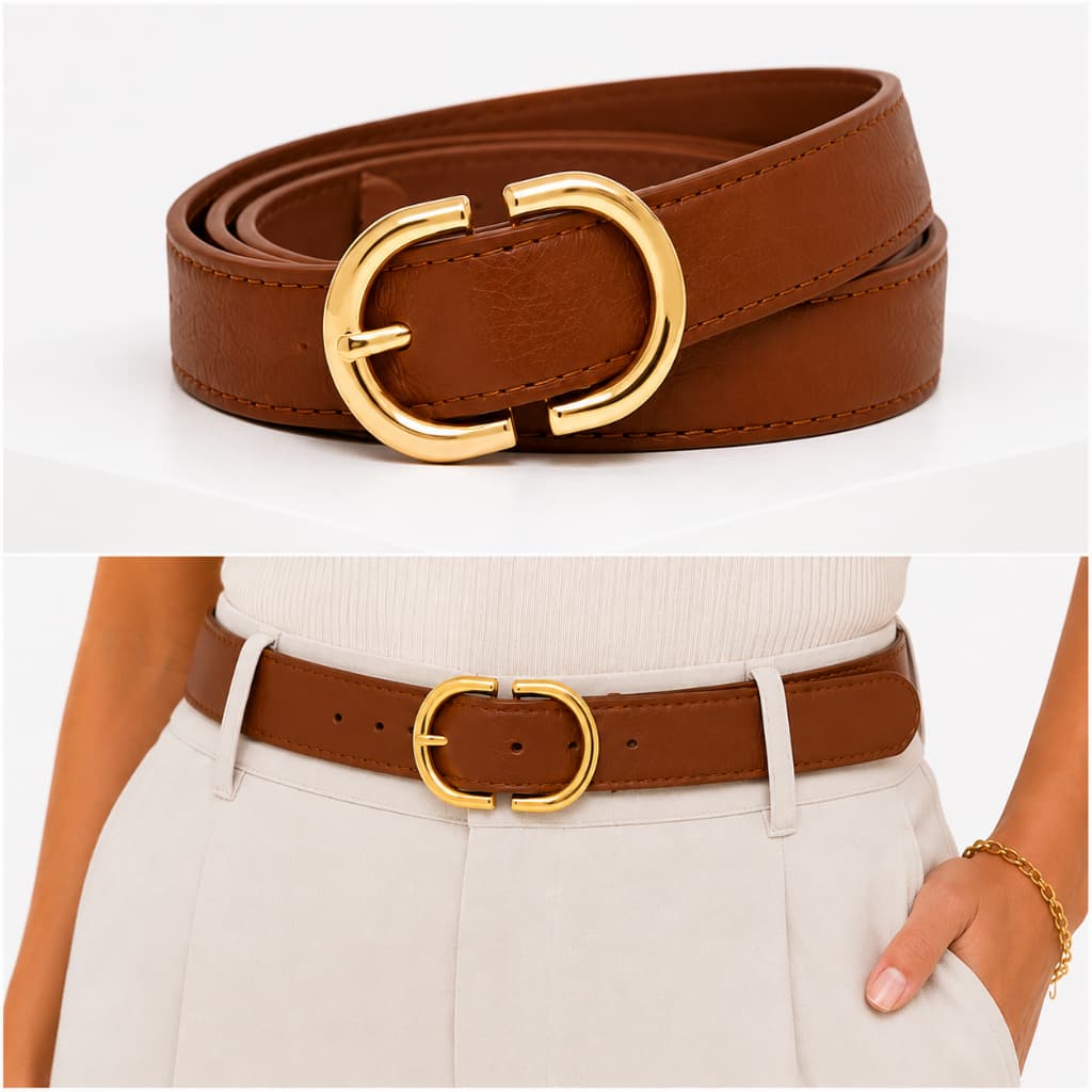 Cintos Feminino Fivela Dourada Elegante Ajustavel e Reforçado Moda Blogueira Para Calça Jeans Vestido Shorts Tendencia