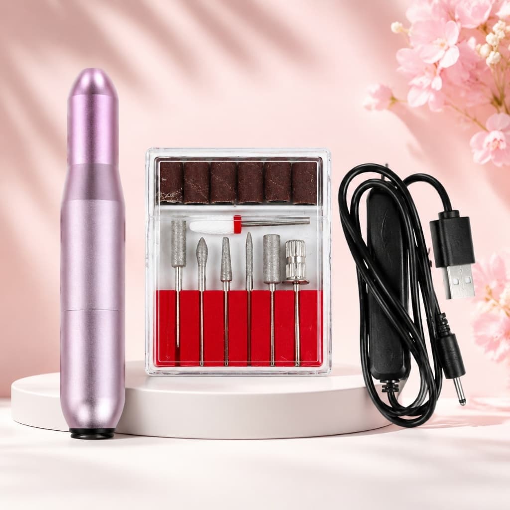 Lixador de Unhas Elétrico USB Portátil Kit com Brocas para Manicure e Pedicure Profissional
