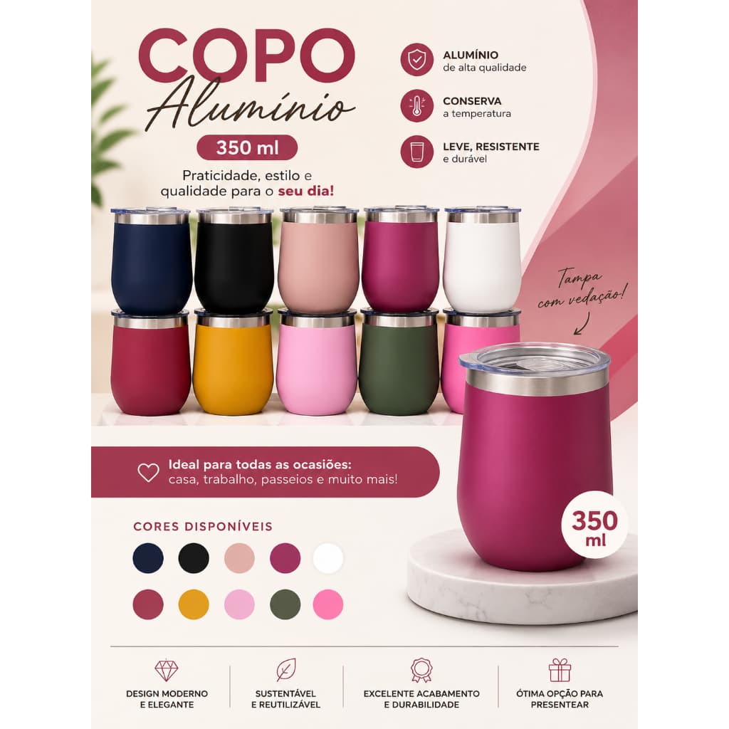 Copinho Térmica 350ml Em Inox Com Tampa Acrílica