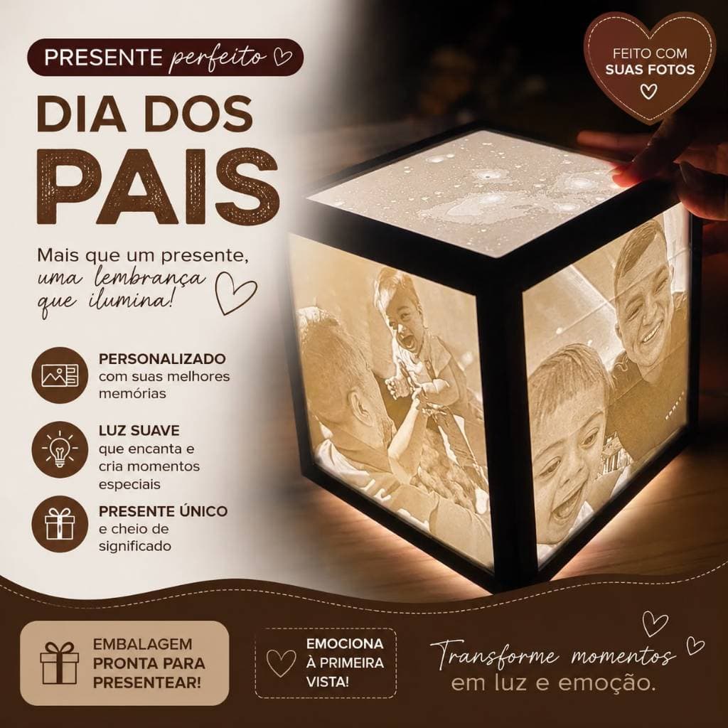Luminária com 4 Fotos + Teto Estrelado | Litofania | Luminária Personalizada | SOB ENCOMENDA