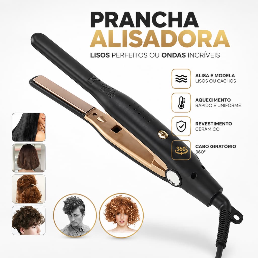 Chapinha Alisadora  Fininha Para Cabelo Elétrico Preta Bem Quente