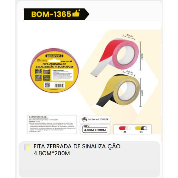 Fita Zebrada de Sinalização 4,8cm x 200m Segurança e Alta Visibilidade