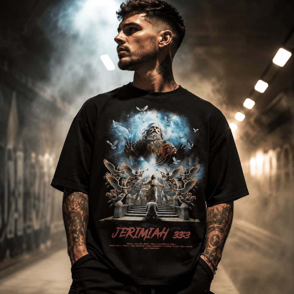 Camiseta Oversized Jeremias 33:3 Estampa Cristã Unissex E Gospel Streetwear Algodão Premium