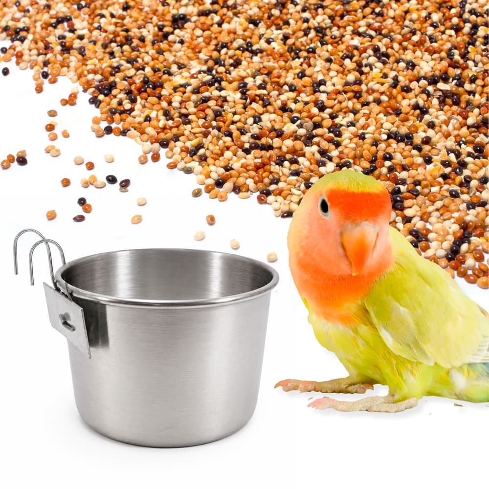 Caneca Bebedouro Comedouro Aluminio com Gancho Power Pets Para Passaros Hamster Calopsita Gaiola