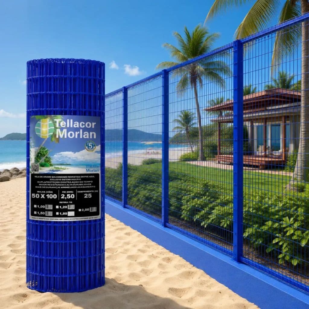 Tela Soldada PVC VERDE, AZUL BRANCA PRETA 5x10cm FIO 2,50mm TellaCor Morlan