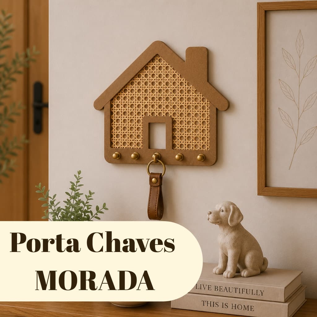 Porta Chaves Casa Clássico em MDF com Palha Indiana Sintética | Elegante e Sofisticado