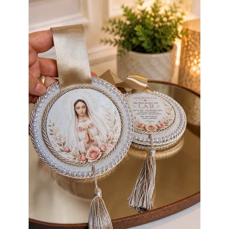 Escapulário de Porta Rosa Mística Oração do Lar Proteção da Família Presente Católico Decoração Religiosa