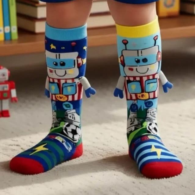 Meia Maluca 3D Unissex Cano Alto Colorida Adulto Infantil Unissex Robô Coloridas com Braços,Tamanho Unico 24ao37