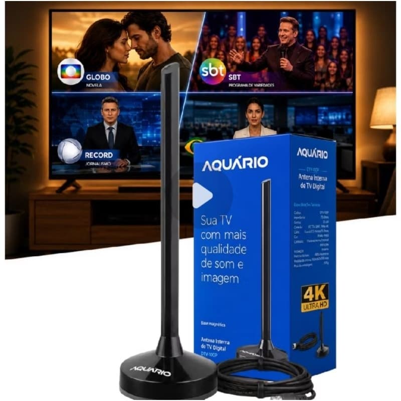 Antena Digital Interna com Cabo 2,5 metros DTV-100P Aquario