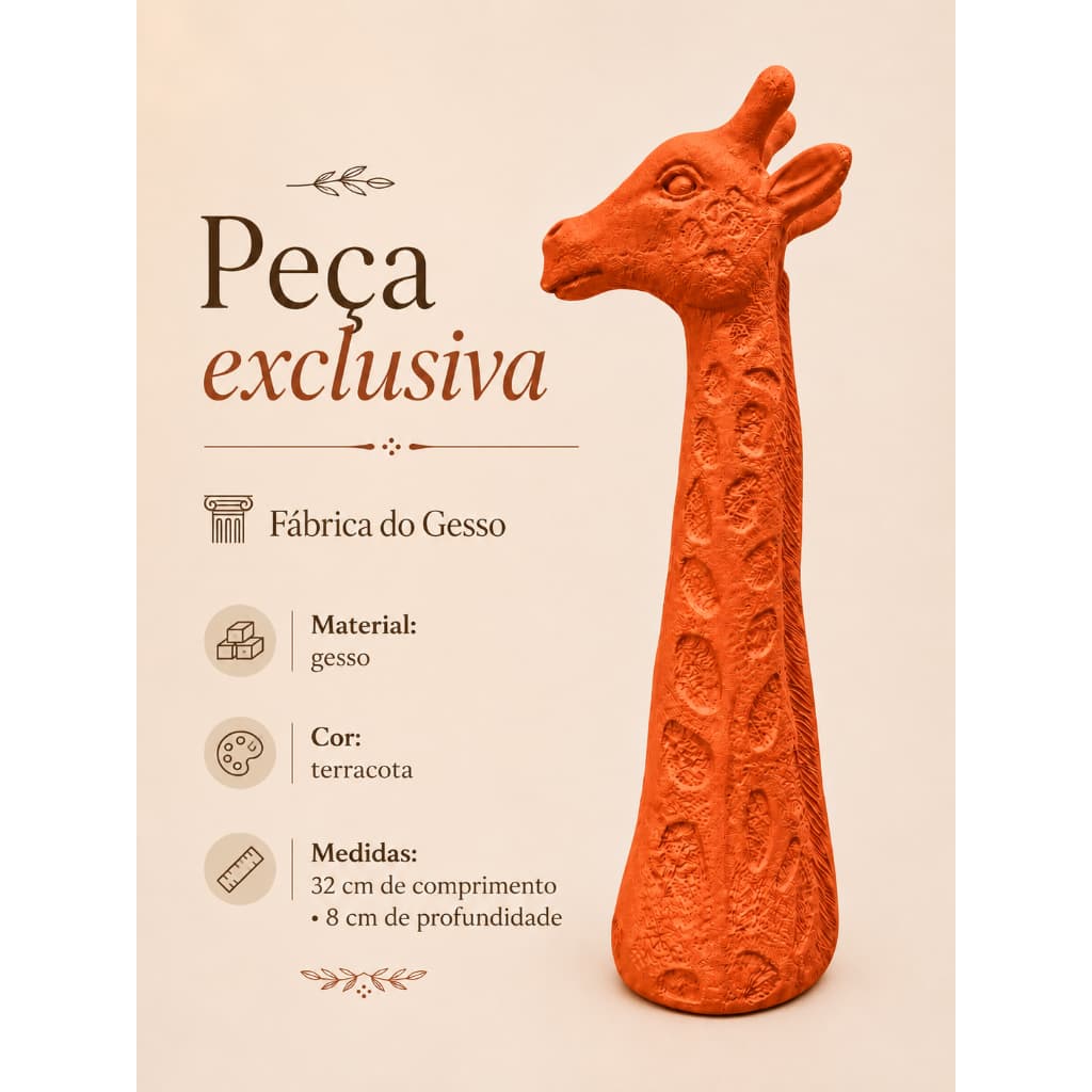 Escultura Girafa Decorativa em Gesso Premium cor Terra Cota Escultura moderna Luxo Sala e quarto