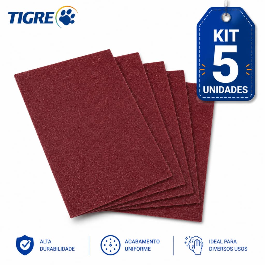 Kit 5 Lixas Tigre Original Para Massa Parede Reboco Madeira Gesso Grãos 60 ao 220