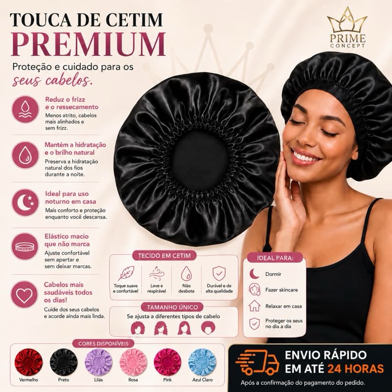 Touca de Cetim Premium Anti Frizz  Confortável Não Aperta Dormir Sem Danificar Cabelo