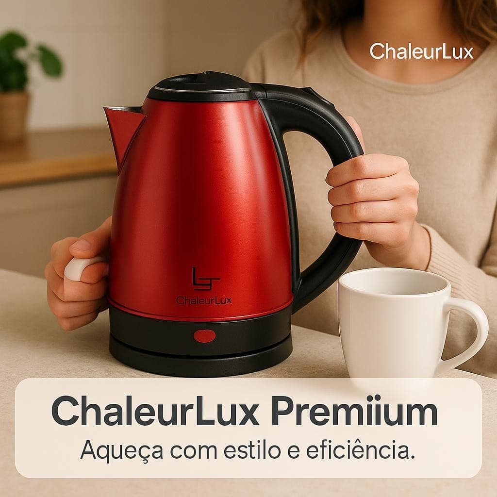 Chaleira Elétrica Inox Vermelha 1,8L Aquecimento Rápido 127V