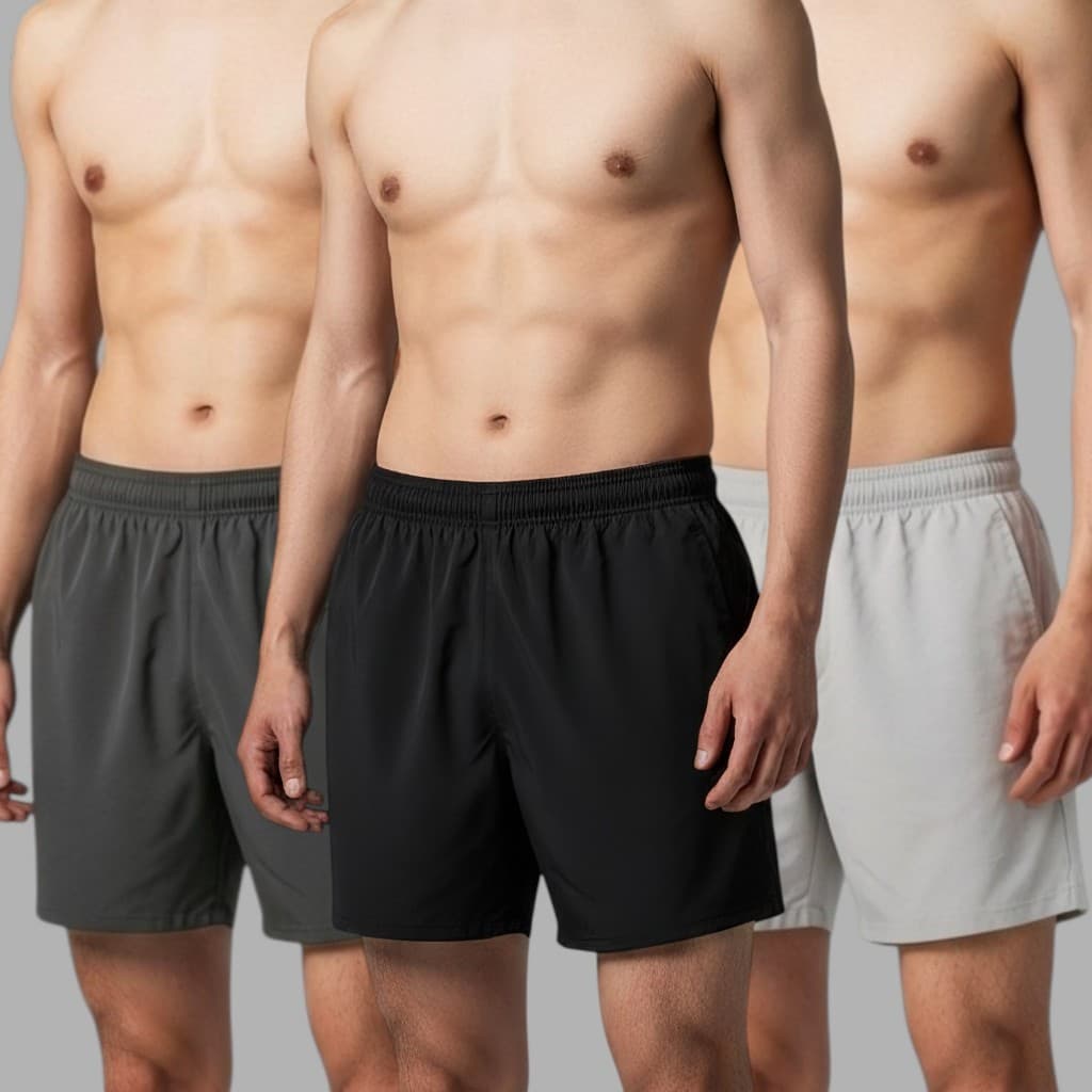 Kit 3 Shorts de Tactel Com Elastano Masculino Básico Liso Casual Academia Praia