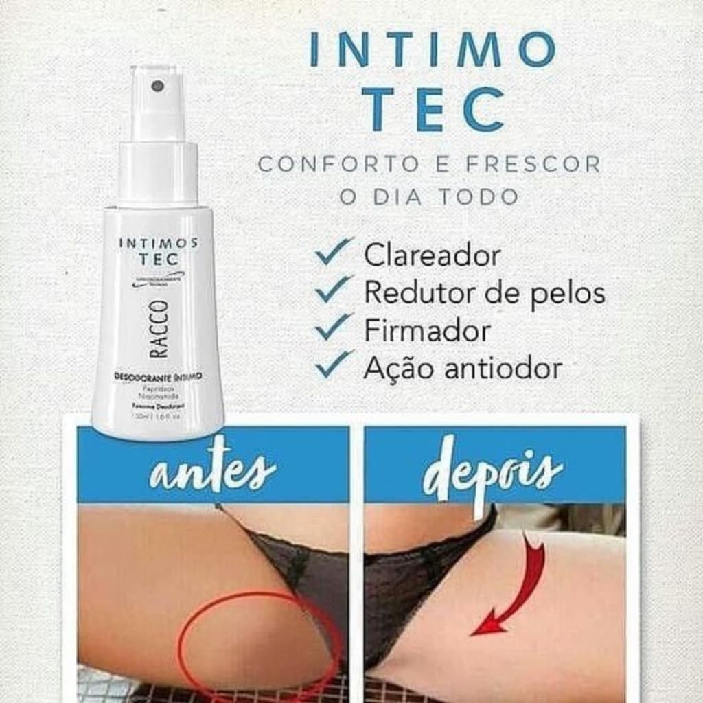 Kit 2 Íntimo Tec Clarea Rejuvenesce Desodorante Intimo 50ml Íntimos Racco Original Virilha Manchas