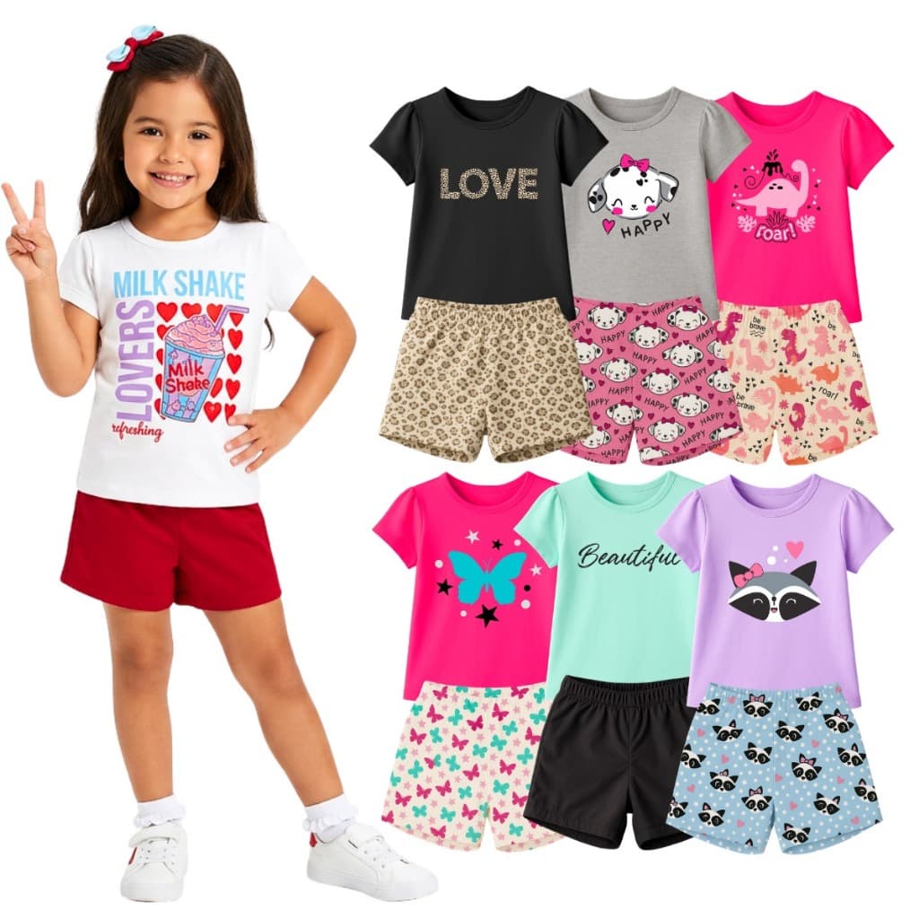 Kit 6 Peças Roupa Moda Infantil Menina Feminino Atacado Verão