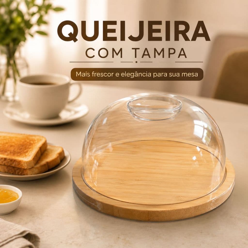 Porta Queijo Queijeira com Tampa FWB Base de Bambu Acrílico Transparente para Servir e Conservar
