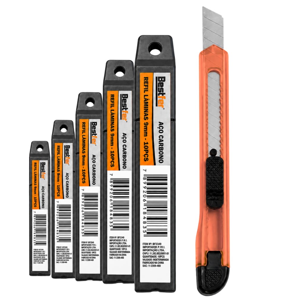 Kit 50 Lâminas Para Estilete 9mm Lâmina Segmentada Aço Carbono Profissional