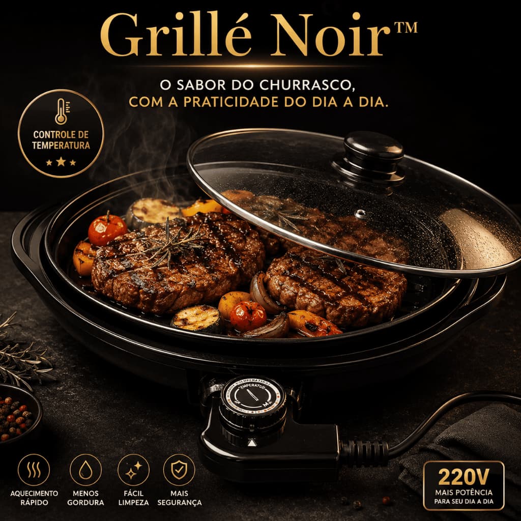 Grill Eletrico Redondo Termostato Controle Temperatura Facil Limpeza Preto 220v