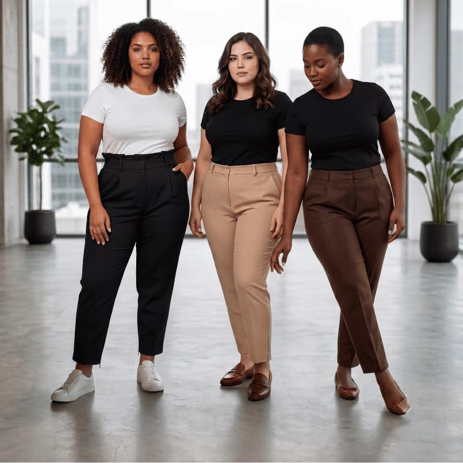Kit 3 Calças Cenoura Feminina Alfaiataria Trabalho Social Cintura Alta Plus Size Preta Bege Marrom