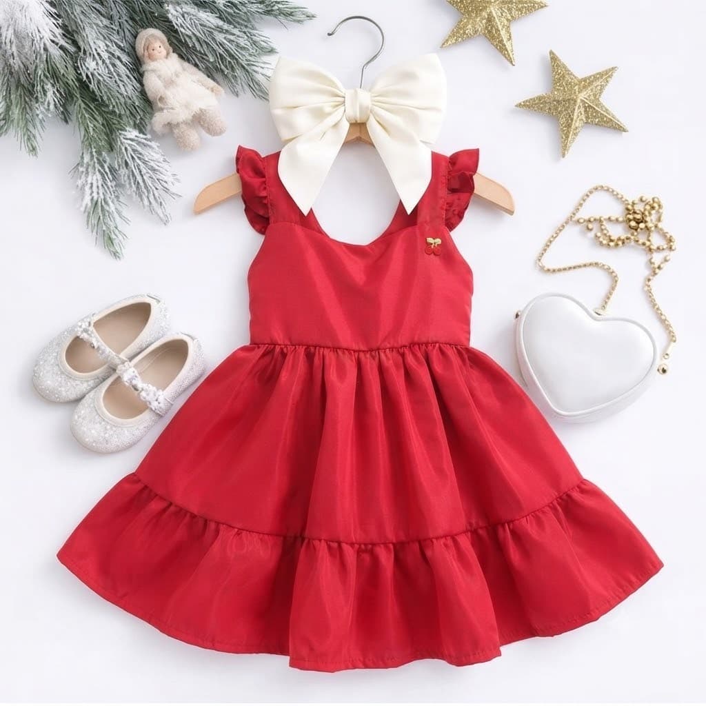 Vestido infantil bebê vermelho Cerejinha Microfibra Tactel  baby  P 1 a M 2 anos com Babado Na saia/ BRINDE UM LACINHO