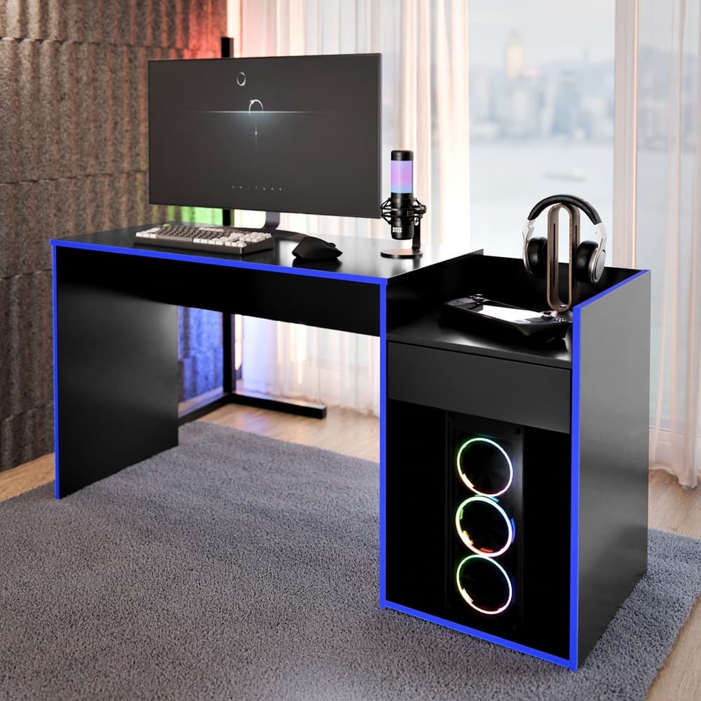 Mesa Gamer Escrivaninha Mesa Para Computador Home Office E Estudos Com Suporte Para CPU E Prateleira Lateral