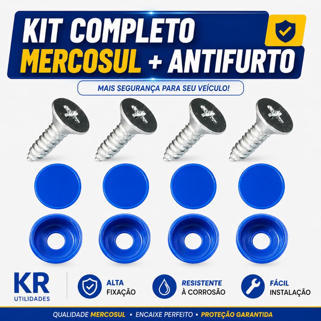 Kit Parafusos Placa Mercosul Carro + Lacre Antifurto + Acabamento – Fixação Placa Automotiva