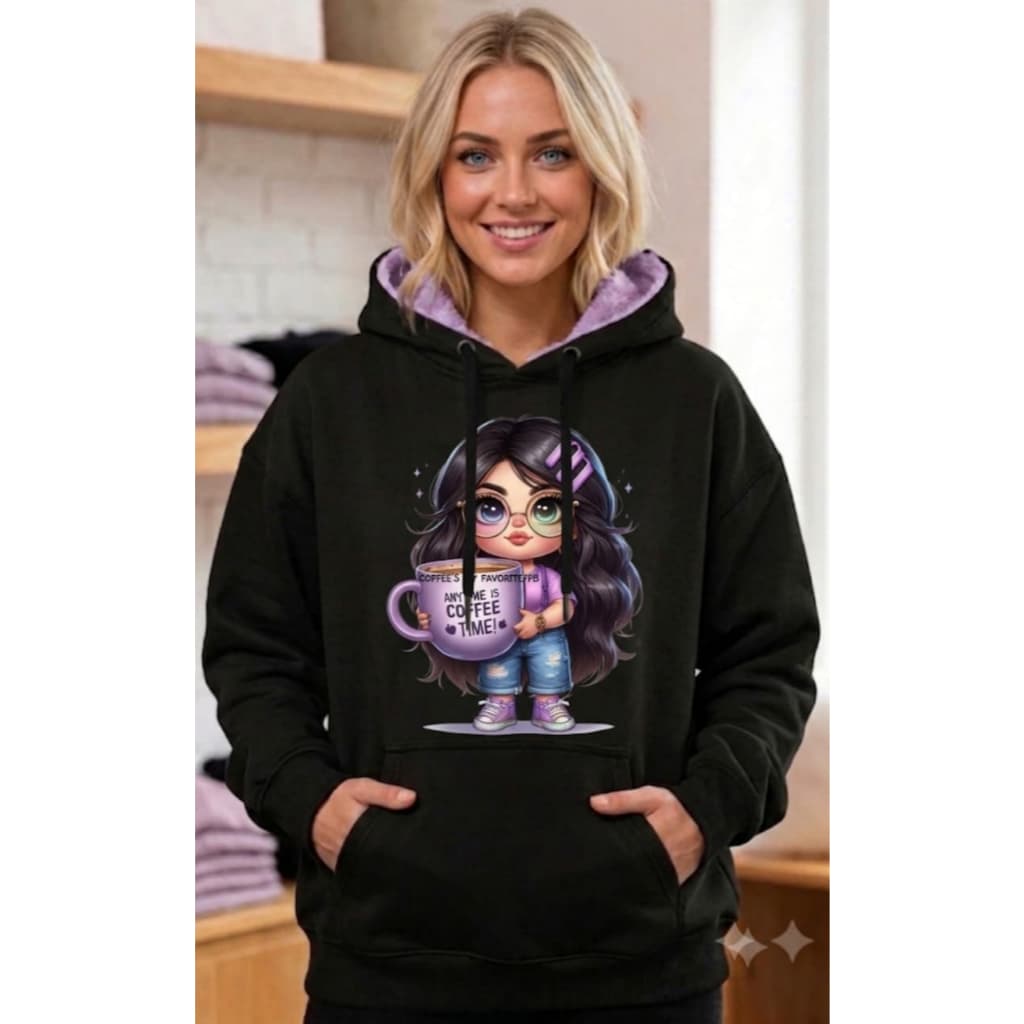 Moletom Feminino Premium Flanelado Estampa Boneca Café Moda Inverno