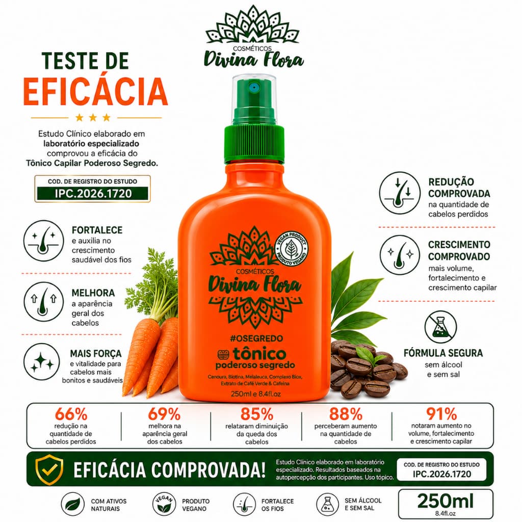 Tônico Capilar Divina Flora Segredo Cabelos Fortes — Fortalecimento da Raiz, Fios Encorpados e Redução da Queda