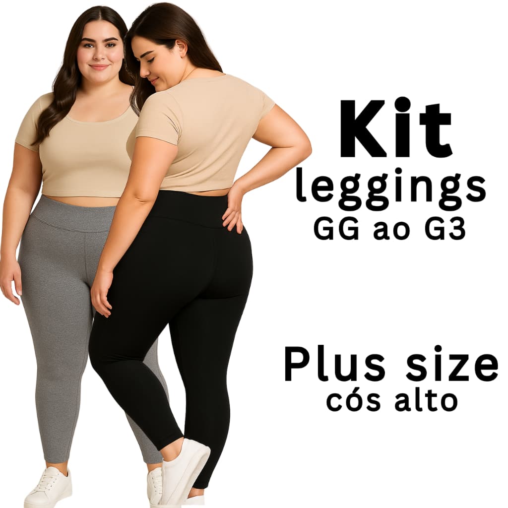 Kit 2 ou 3 Calça Legging Plus Size Feminina Cintura Alta Suplex Academia Treino Dia a Dia GG G1 G2 G3