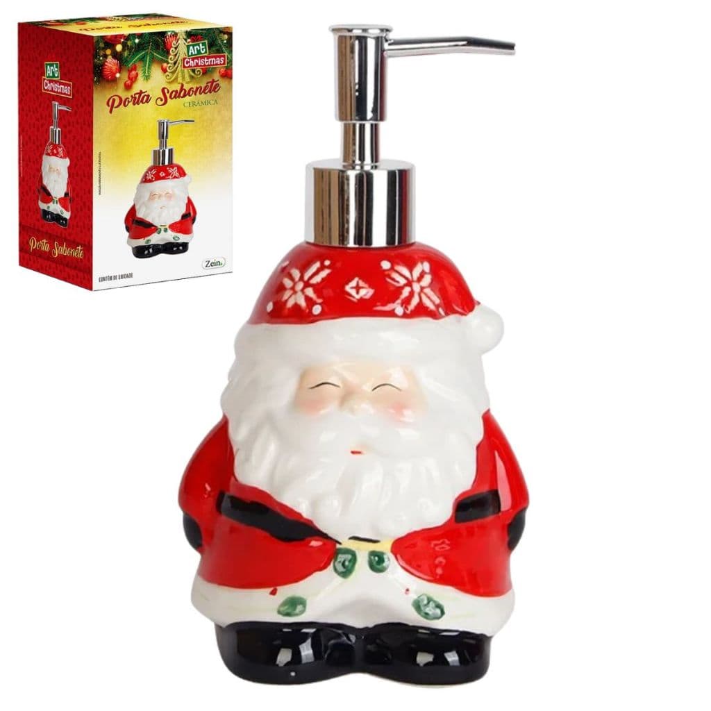 Enfeite de Natal Porta Sabonete Liquido Dispenser Papai Noel Porcelana Luxo