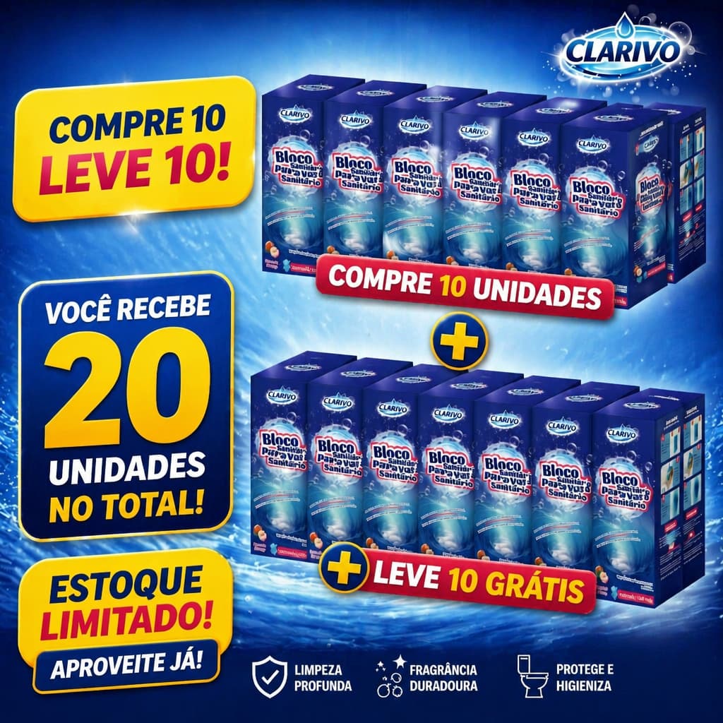 CLARIVO Bloco Sanitário para Vaso 20 Unidades Elimina Odores Limpeza Profunda Higienização Banheiro Casa e Escritório